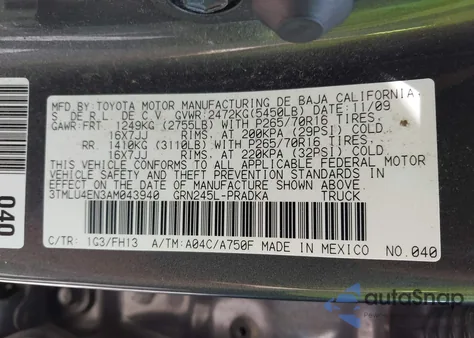 2010 Toyota Tacoma Base V6 z USA, uszkodzony, nr VIN 3TMLU4EN3AM043940